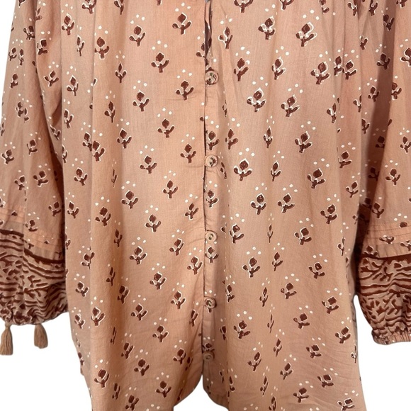 Cleobella Rue Blouse Womens Large Organic Cotton Boho Peasant Petal Pink Top - Picture 5 of 15